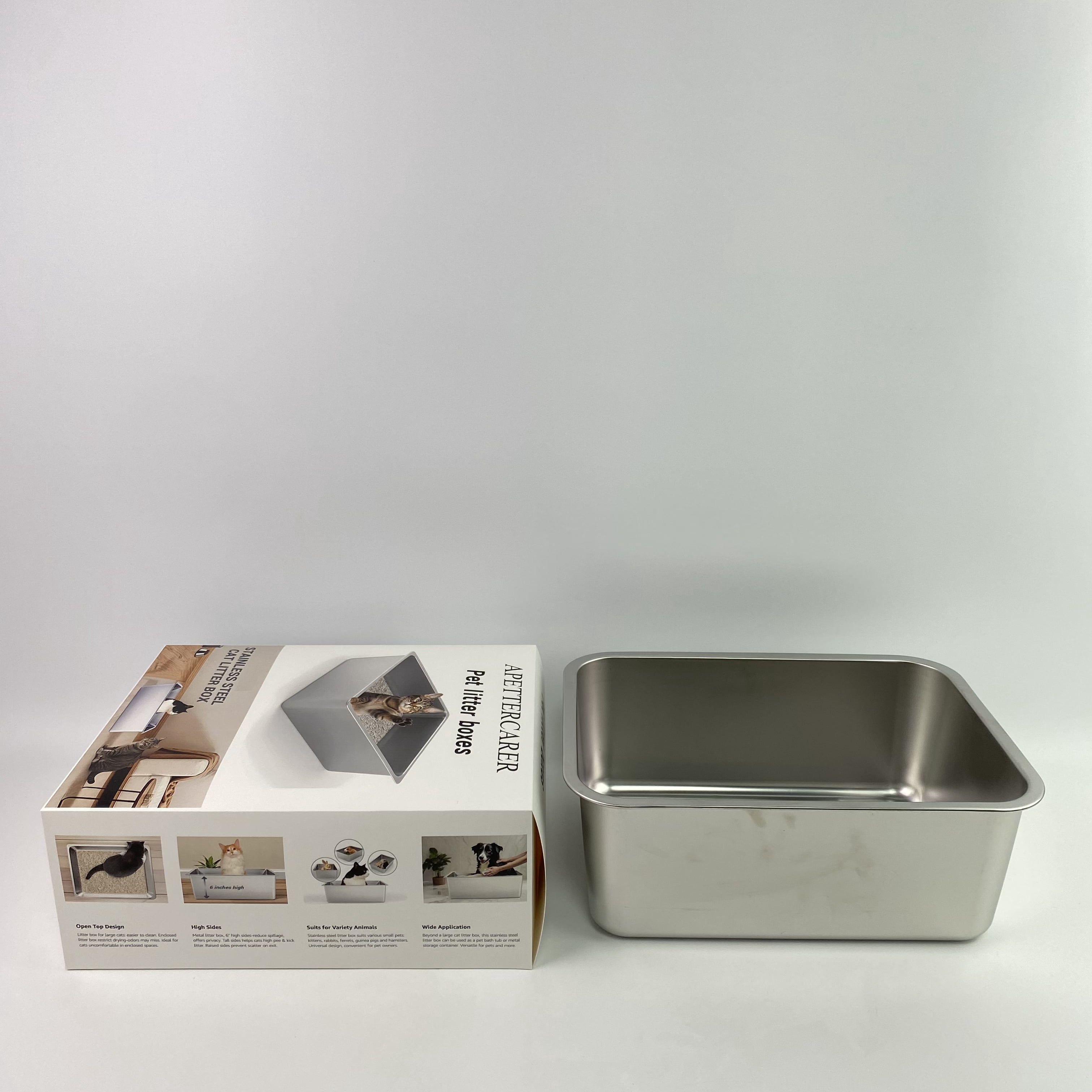 APETTERCARER Pet litter boxes,Stainless Steel Cat Litter Box - Metal High Sided Cat Pan, Large Stainless Steel Box, Indoor Litter Tray, Pet Toilet Supplies for Kitten