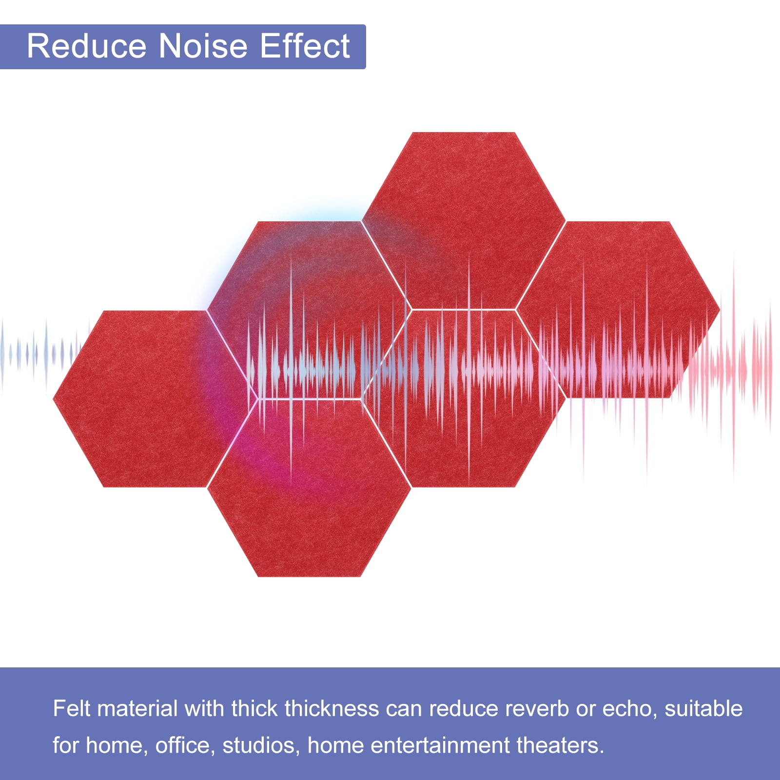 Hexagon Acoustic Panels B1 Fireproof Soundproof Foam Panels with 30 Push Pins(Red)