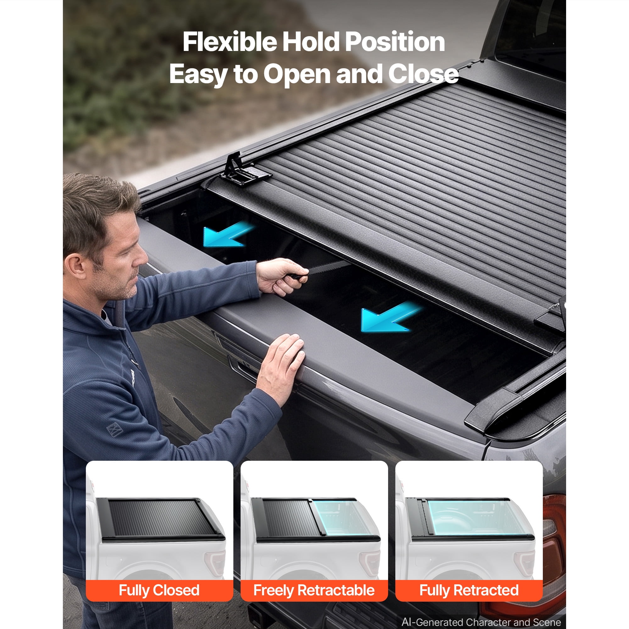 KFFKFF Retractable Hard Truck Bed Cover 5.7FT, Manual Sliding Design, Fits 2009-2026 Ram 1500 New Body & 2019-2024 Classic Models, Waterproof Aluminum Construction with Lock for Secure Travel