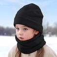 thumbnail image 2 of UngA 2Pcs Kids Winter Hat and Scarf Set Toddler Soft Slouchy Hat Fleece Lined Scarf for Boys Girls (Black,4-10 Years), 2 of 7