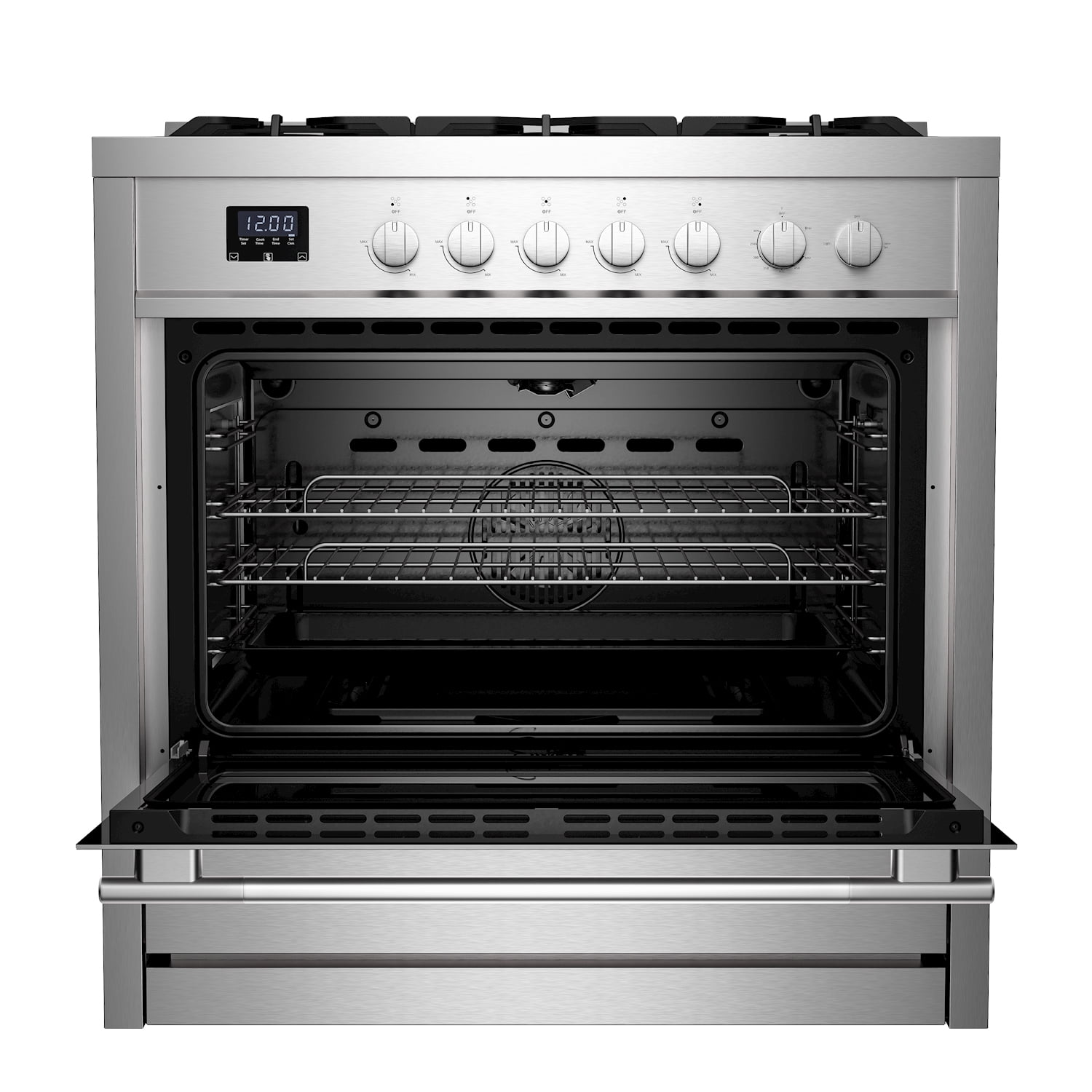 Empava 36-inch 4.3 cu. ft Slide-In Freestanding Single Oven Gas Range with 5 Sealed Burner Cooktop in Stainless Steel