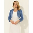 thumbnail image 2 of Abrigo de piel sintética de manga larga sin cuello, chaqueta corta con parte delantera abierta y corta para mujer Azul Polvoriento M, 2 of 5