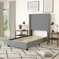 thumbnail image 3 of Merrick Lane Modern Twin Size Platform Bed Frame with Padded Faux Linen Upholstered Wingback Headboard and Wood Support Slats in Gray, 3 of 11