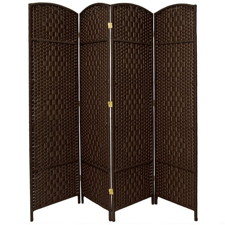 7 ft. Tall Faux Rattan Fiber Diamond Weave Privacy Screen Room Divider - Dark Mocha - 4 Panels