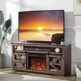 thumbnail image 4 of Fireplace TV Stand, Farmhouse TV Stand for 75 Inch TV with 23" Electric Fireplace, 65" Entertainment Center with Storage & Sliding Doors, Wood & Tall TV Console for Living Room, Brown, 4 of 7