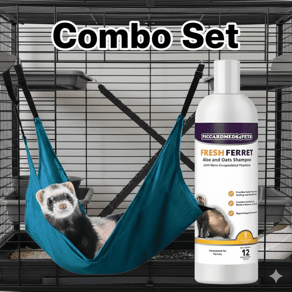 Piccardmeds4pets Ferret Aloe Oats Shampoo Marshall Leisure Lounge Hammock Combo Set