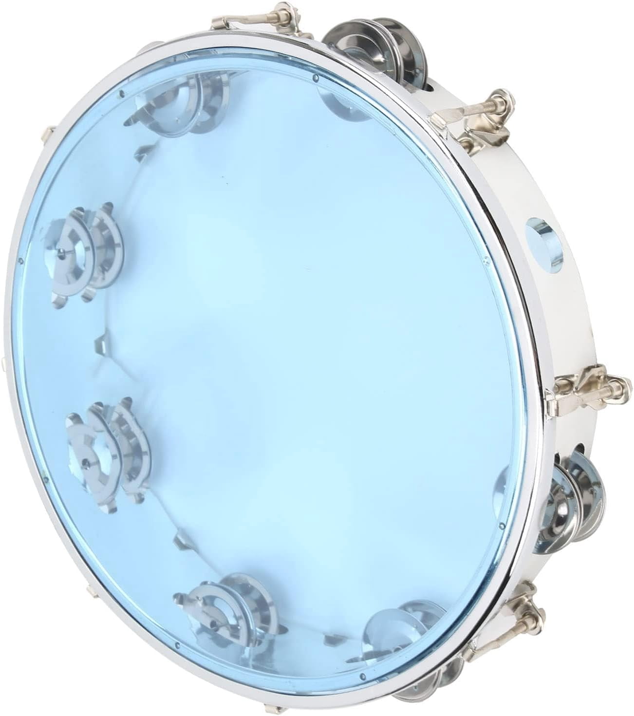 10 Inch Double Row Tunable Tambourine Hand Held Percussion Instrument With Tuning Key For Church Choir Band Adults Blue
