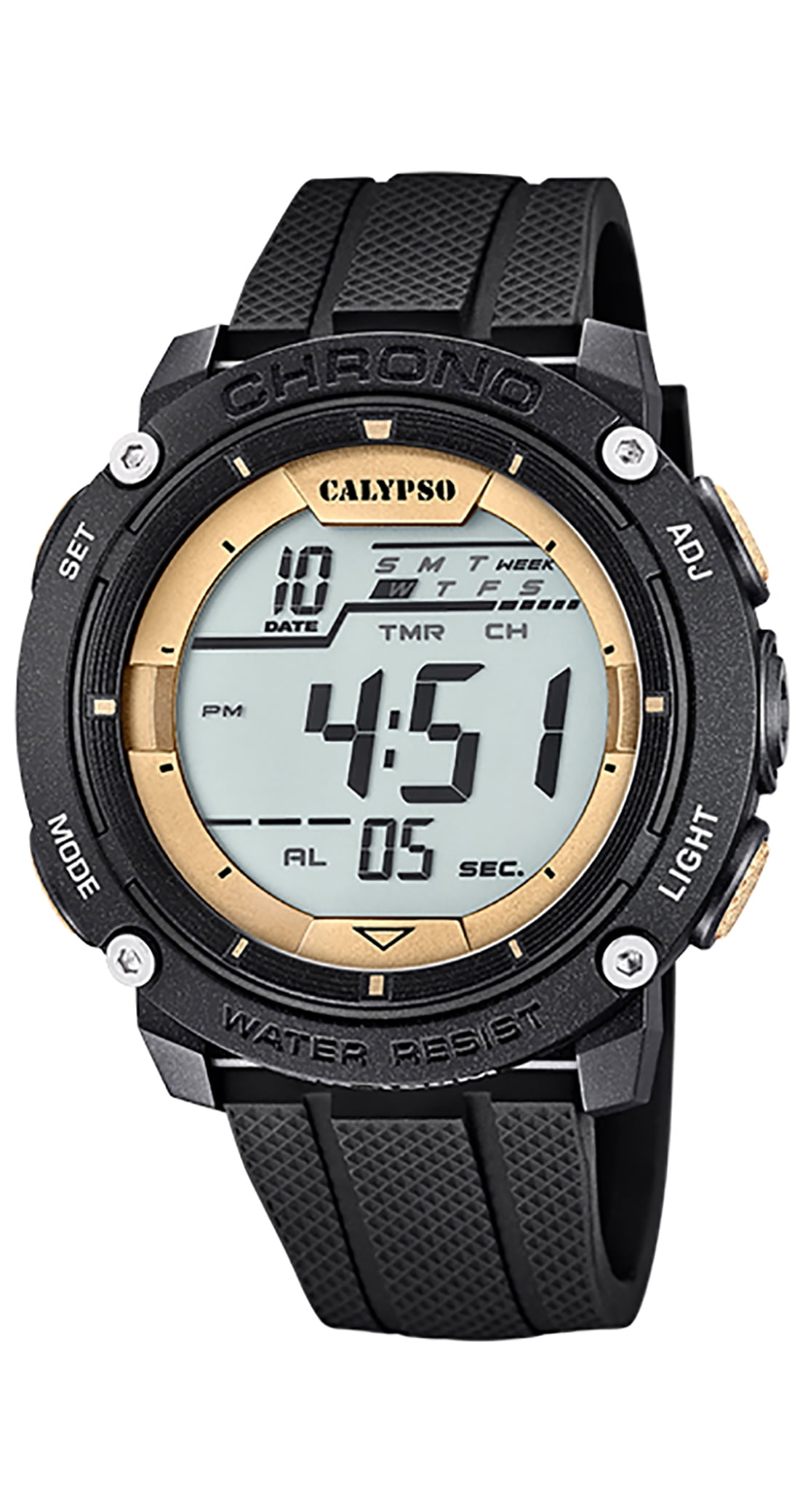 Alarm, Date Digital Calendar Mens Time, Watch, Strap, Chronograph Rubber Dual 50mm Calypso / Day Sports Timer, Light,