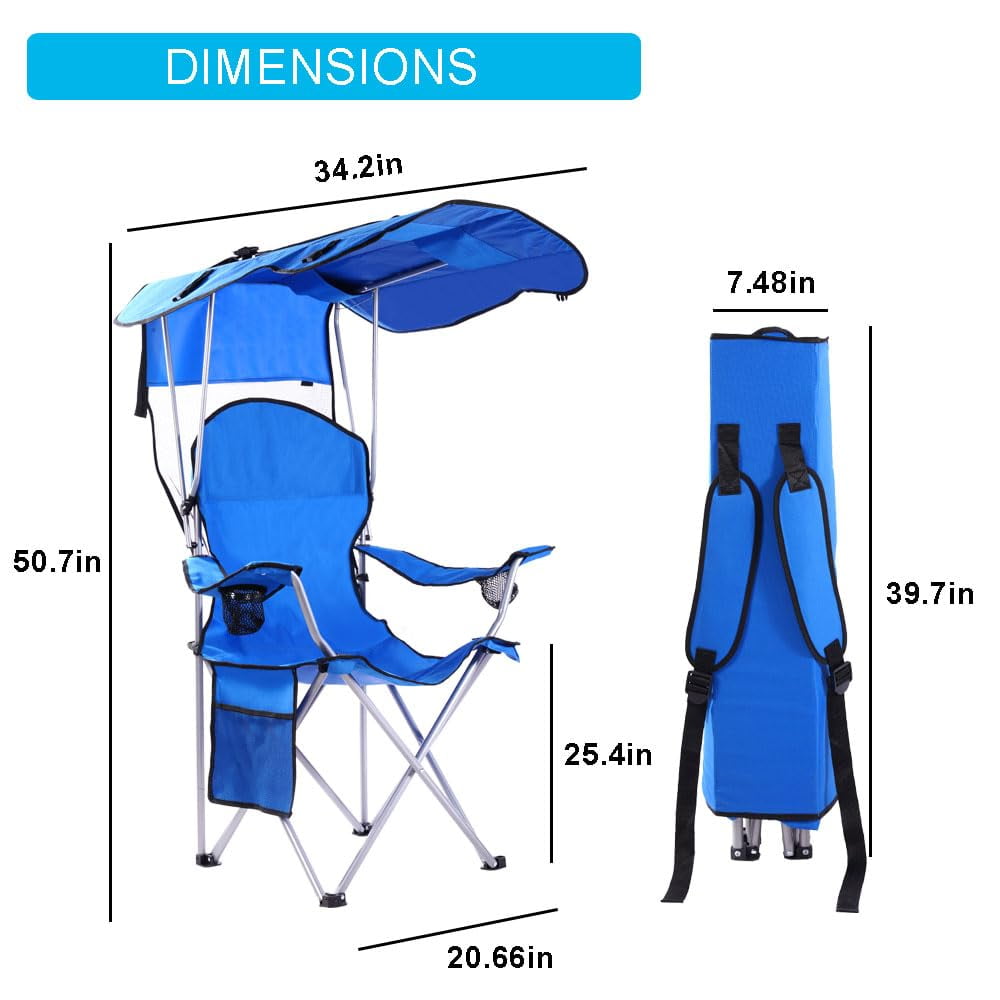 VTOY Camping Chair with Canopy Portable Camping Chairs with Shade for Outside Folding Beach Chairs with Shade for Adults(Blue)