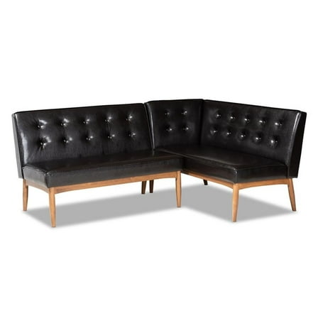 Bowery Hill Dark Brown Faux Leather 2-Piece Wood Dining Sofa Bench