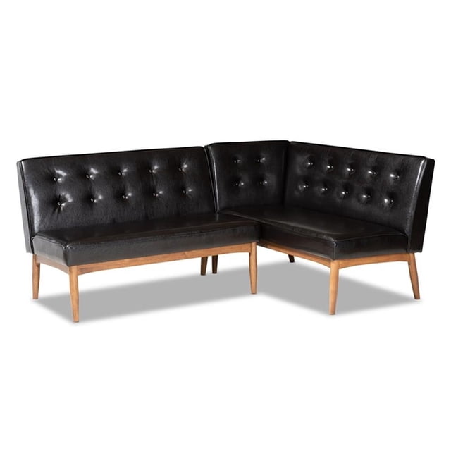 Baxton Studio Arvid 2-Piece Wood Dining Sofa Bench, Dark Brown/Walnut Brown (Set of 2)