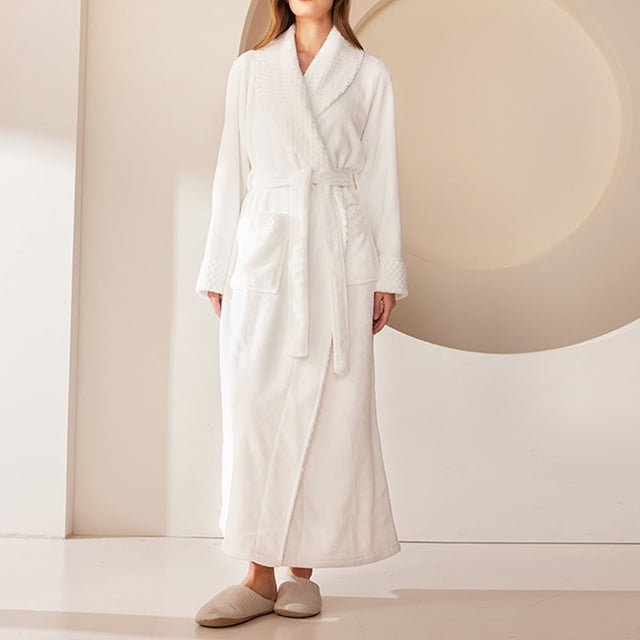 RXIRUCGD Peignoir Long pour Femme à Col Épaissi, Col Confortable, Robe de Nuit, Tenue d'Intérieur ( Blanc, Taille : M )