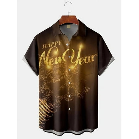 

Men Shirt Happy New Year Print Casual Shortsleeve Button Down Hawaiian Shirt Shirts for Men