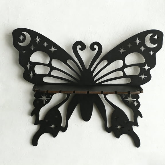 Butterfly Shaped Wall Deor Floating Shelf, Cute Wall Display Rack, Small Decorative Shelf Wall Mounted,Hanging Wall Shelf for Toys, Plants and Decorations Storage, Black