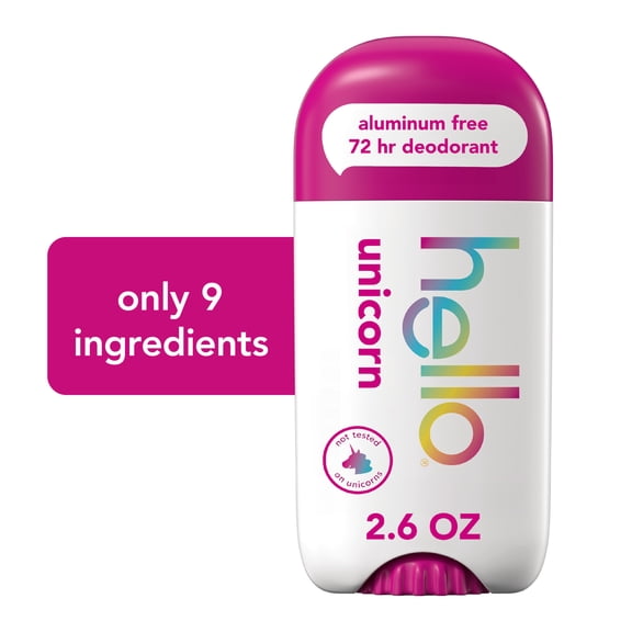 hello Unicorn Aluminum Free Deodorant, Shea Butter, Vegan, 2.6 oz Stick Deodorant