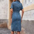 thumbnail image 3 of Plus Size Lapel Button Down Denim Midi Dress Short Sleeve High Waist Split Dress for Spring Summer Daily Dating, 3 of 8
