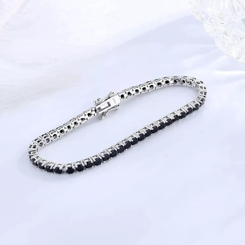"12Ct Round Cut Lab Created Black Diamond Tennis Bracelet for Men in 14K White Gold Plated",