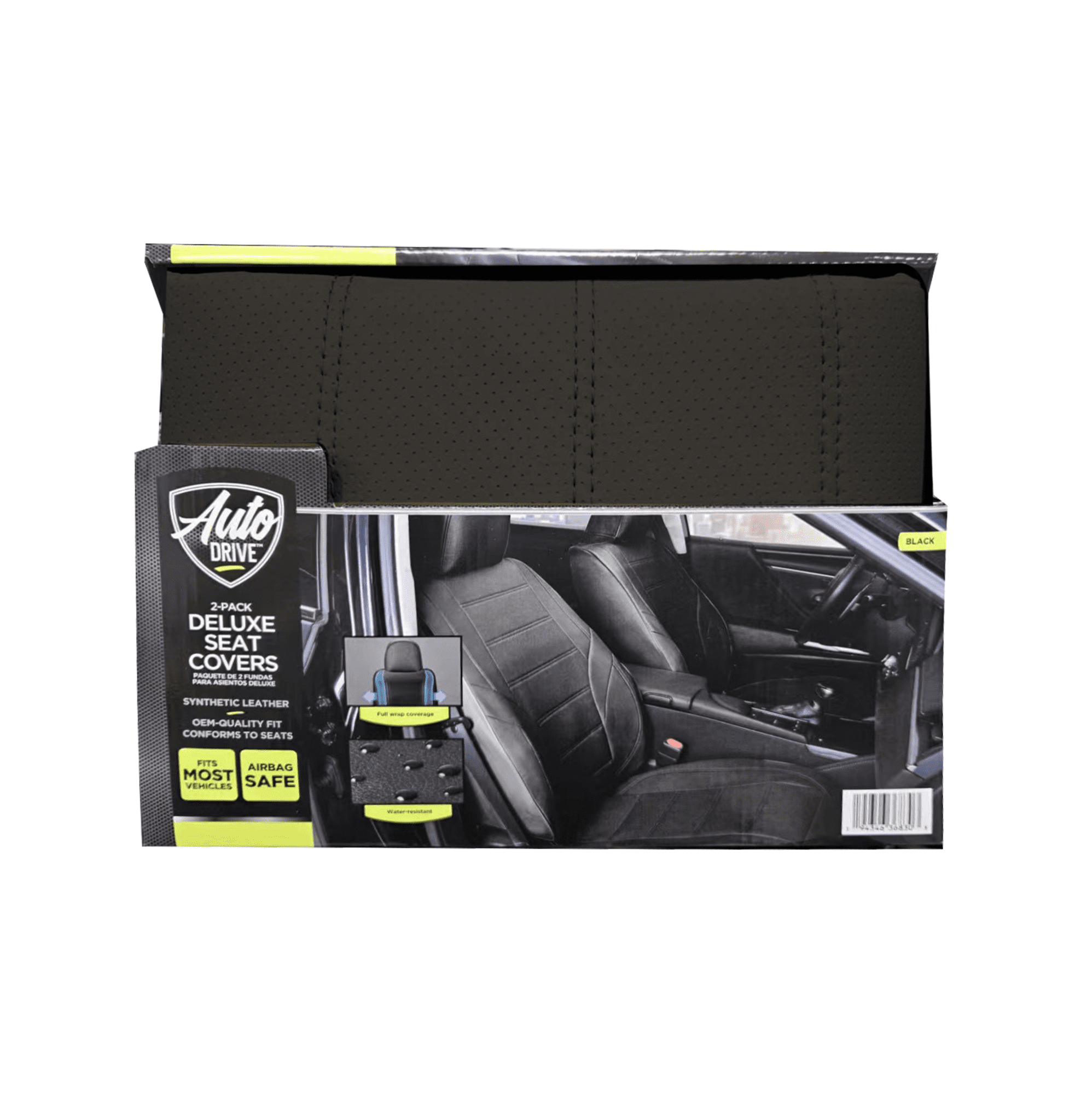Auto Drive Full Faux Leather Seat Covers - 2 Pack - Black, Universal Fit