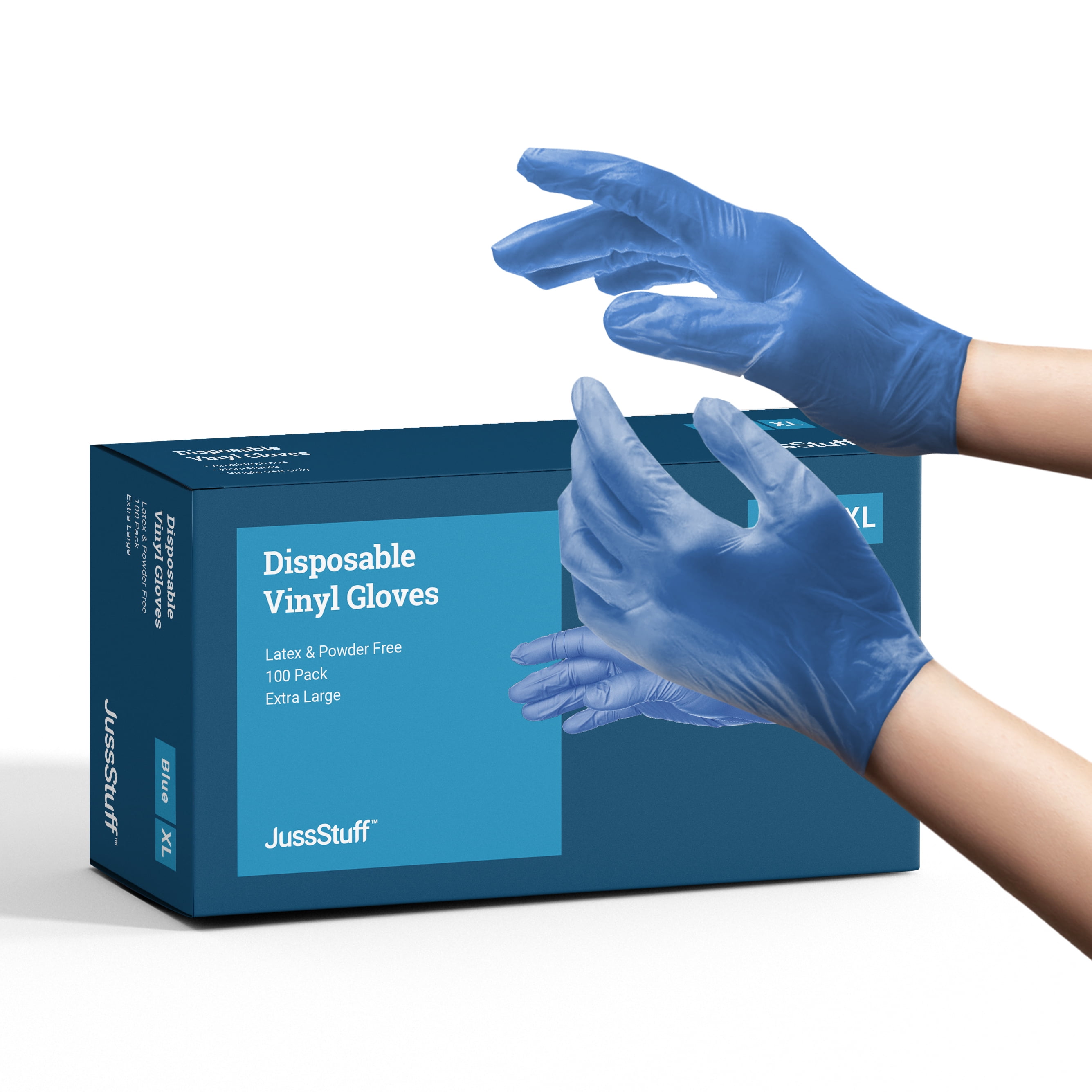 Blue, Large 100 Powder Free Vinyl Disposable Gloves Work Garage Medical Examination Clear
