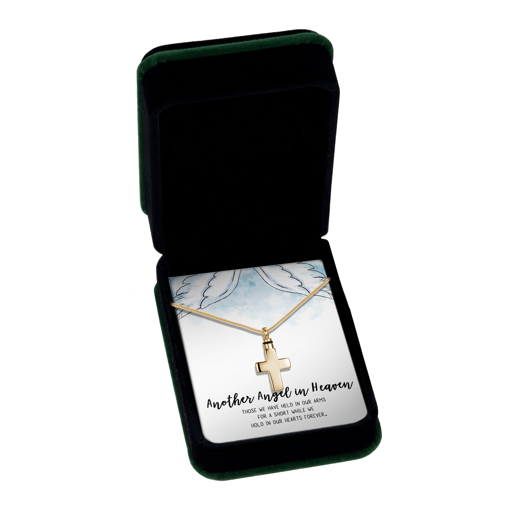 Another Angel in Heaven Cremation Necklace and Card - Gold Cross Memorial Jewelry - Human Ashes Urn Keepsake for Women - Comfort Card - Funnel Kit - Ships Next Day