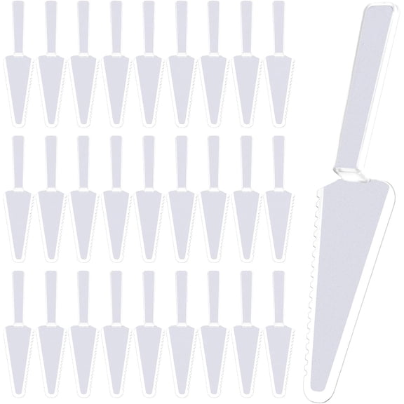 50Pcs 9.1Inch Plastic Disposable Cake Cutter Cake Server Cutting Spatula Knives Pie Pizza Pastry Slicer Serving Utensils for Kitchen Wedding Buffet (Clear)