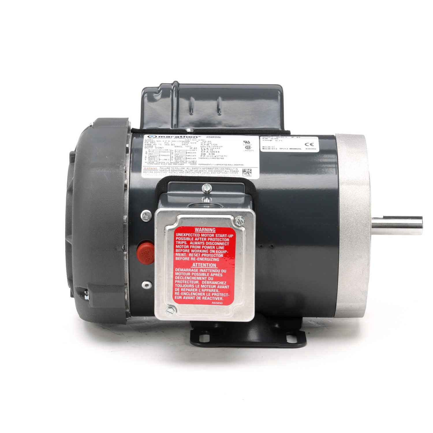 Marathon G381 Electric Motor 3/4 HP 1725 Rpm 1PH 115/208-230 V 56C 056C17F5955