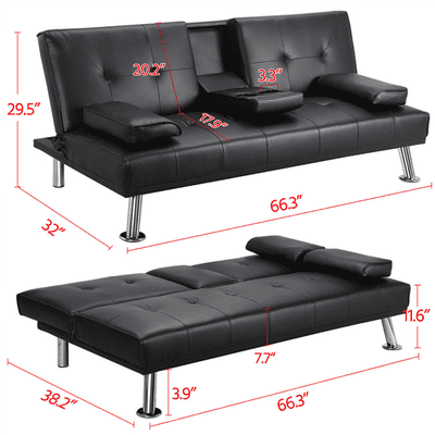 Luxurygoods Modern Faux Leather Reclining Futon With Cupholders And Pillows Black In Vietnam 192183497 Luxurygoods Modern Faux Leather, Faux Leather Bycast Adjustable Futon Sofa