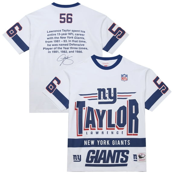 Men's-Mitchell & Ness Lawrence Taylor White New York Giants Name & Number Team Origins Vintage Logo T-Shirt