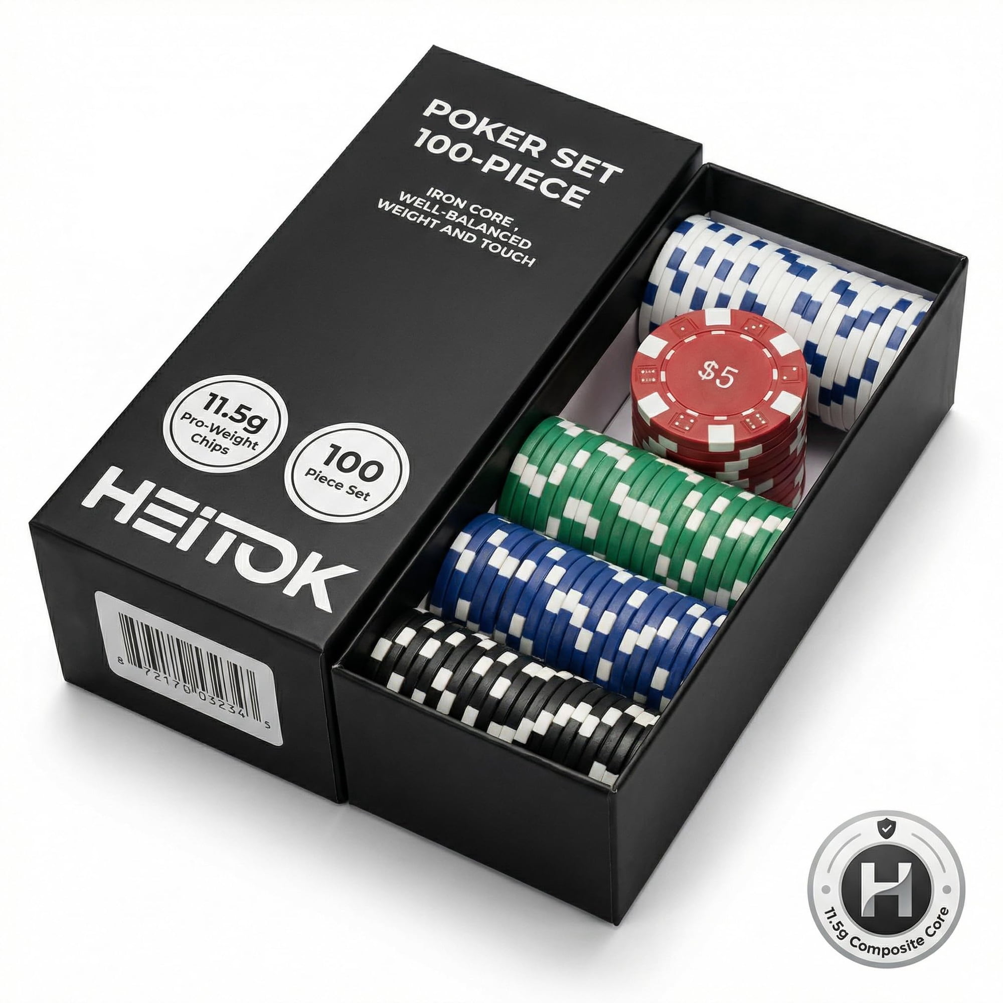 Poker☆ fake です HEITOK 100PCS Poker Chip Set with Value Denominations, 11.5g