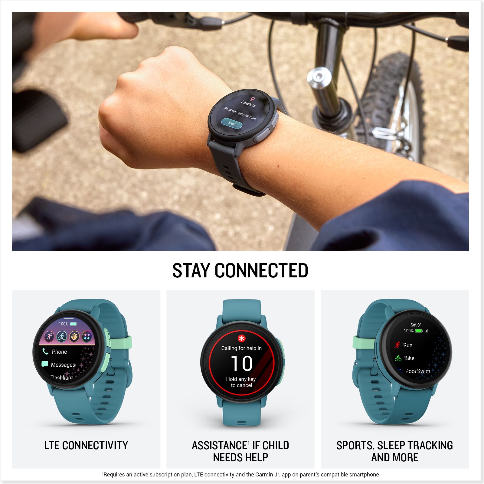 Garmin Bounce 2 Kids Smartwatch with Calling, Turquoise