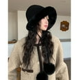 thumbnail image 4 of Xfvqtps Womens Cloche Bucket Hat Suede Pompom Strap Winter Color Matching Thick Coldproof Warm Outdoor Versatile Fall Winter Fluffy Plush Hat Black, 4 of 8