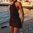 thumbnail image 5 of Sexy Halter Neck Backless Mini Dress for Women Sleeveless Ruched Bodycon Party Night Out Club Dresses, 5 of 9