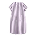 thumbnail image 7 of ClodeEU Women's Striped V Neck Short Sleeve Linen Blend Midi Dress, Casual Loose Swing Sundress with Pockets Purple,Women's Plus XXL, 7 of 7