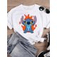 thumbnail image 1 of Disney Watercolor Lovely Style Short Sleeve Women Print Clothing Stitch Casual Tee Shirt Fashion Cartoon Graphic T-shirtsS Gao Jinjia LED, 1 of 2