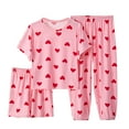 thumbnail image 2 of Girls Boys 3 Piece Outfits Kids Short Sleeve T-shirt and Shorts and Trousers Clothes Set Tween Boy Tracksuit Clothing 3-16Y Pink 13-14 Years, 2 of 5