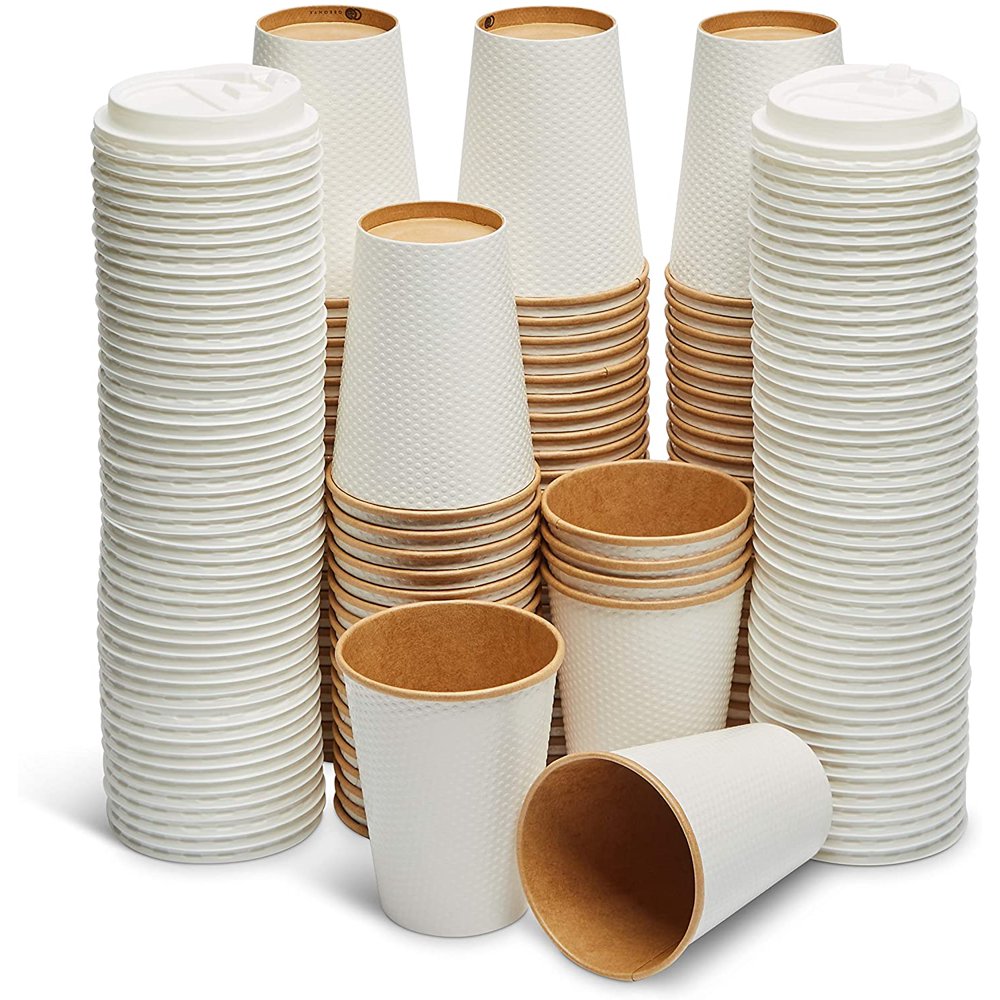 GeeOnyx Biodegradable 12 Oz Coffee Cups 100 Pack Resealable Lid
