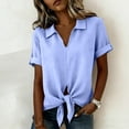 thumbnail image 7 of Tie Front Linen Shirts for Women Lightweight Loose Lapel Collar Blouses Short Sleeve Dressy Casual Summer Tops, M, 7 of 7