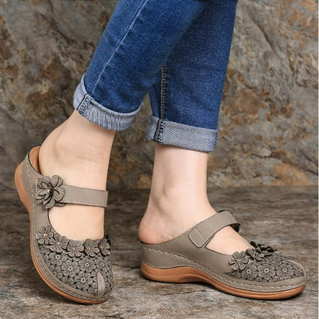 

Sunvit Women s Flat Sandals- Round Toe Open Toe Casual Summer Slide Sandals #405 Gray