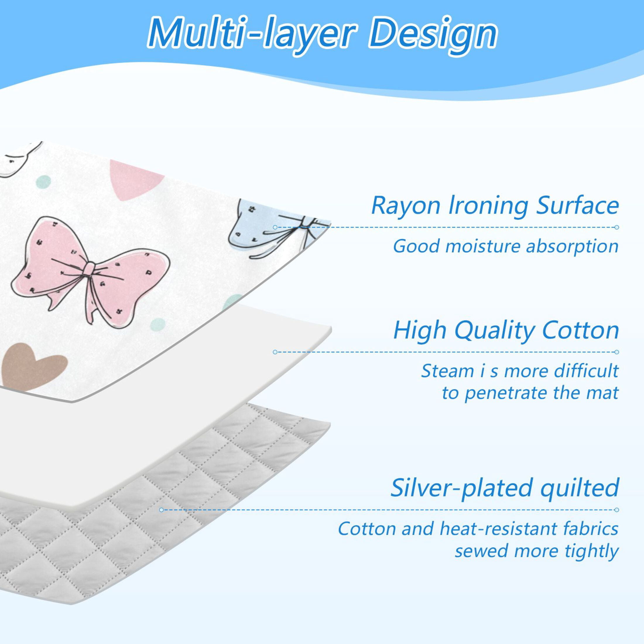 Adorable Bows Hearts Dots Valentine Ironing Mat Blanket Portable Travel Ironing Pad Heat Resistant Pad 47.2" x 27.6”