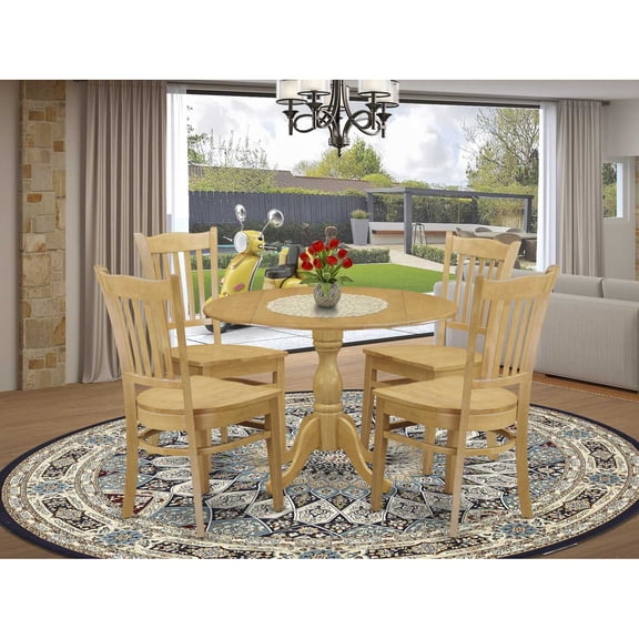 East West Furniture DMGR5-OAK-W 5 Piece Table and Chairs Dining Set - Oak Wood Dining Table and 4 Oak Wooden Dining Chairs with Slatted Back - Oak Finish