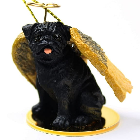 Pug Angel Dog Ornament - Black