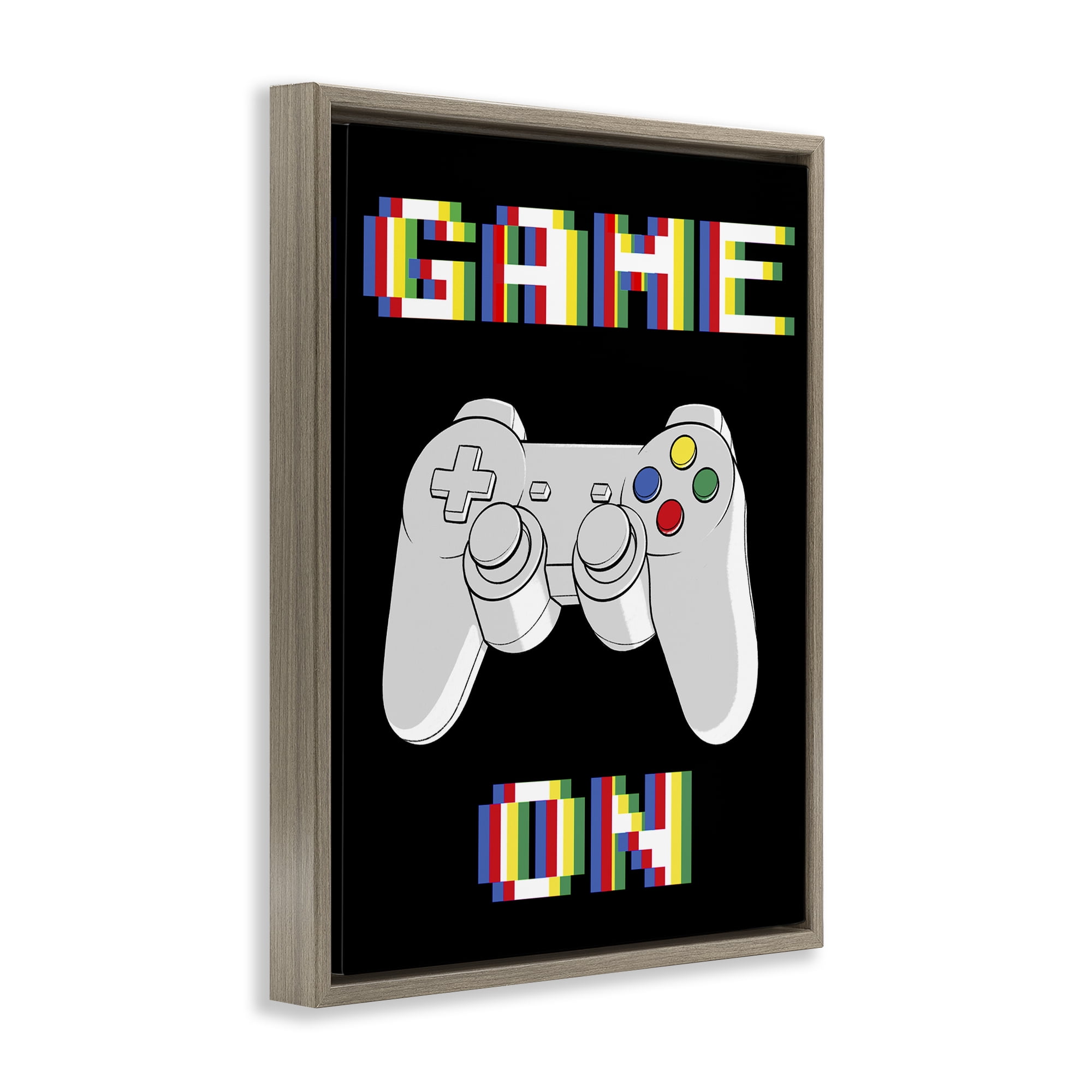 Stupell Industries Colorful Digital Game On Brown Framed Floater Canvas Wall Art, design by Marcus Prime