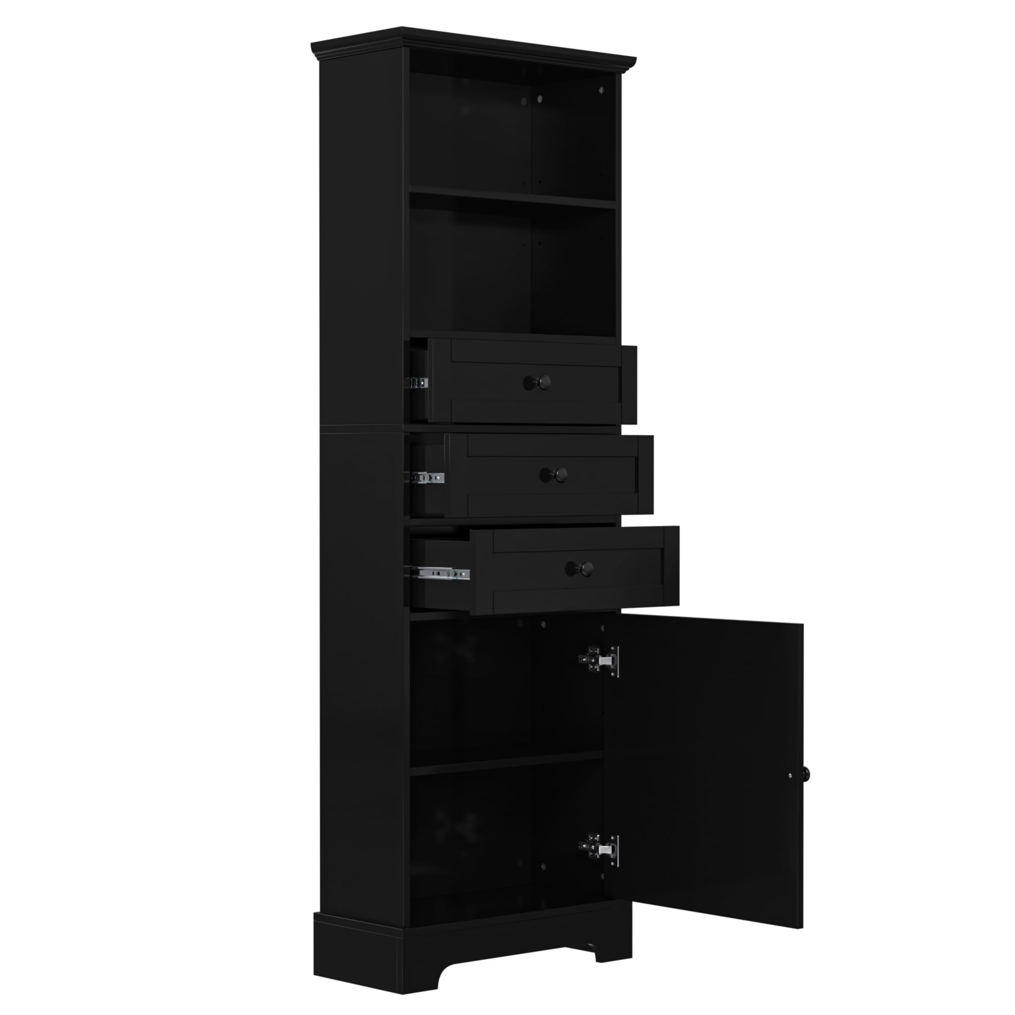 Tall Bathroom Cabinet, FURNINEST Bathroom Cabinet with 3 Drawers and Adjustable Shelves, Storage Cabinet Furniture for Home Bathroom, 22"L x 10.3"W x 57.3"H, Black