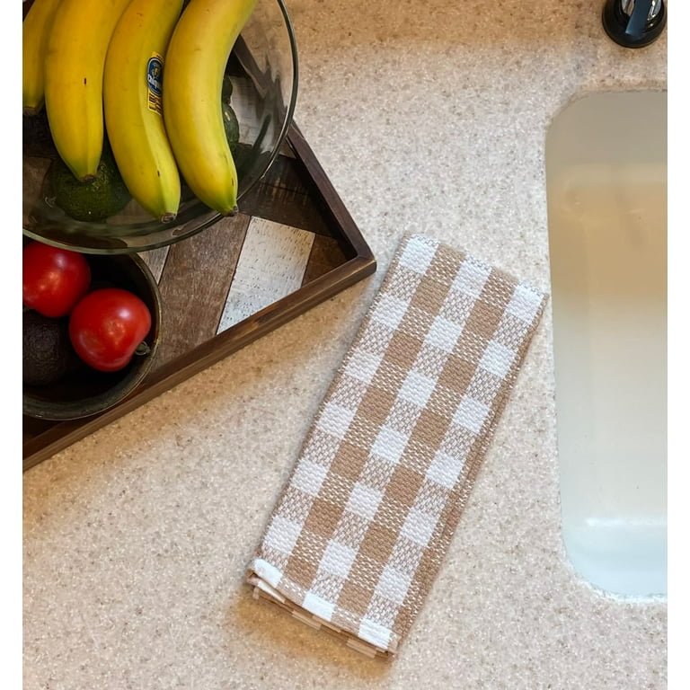 fillURbasket Tan Buffalo Plaid Kitchen Towels and Dishcloths Set Beige Check Dish Towels with Dishcloths for Washing Drying Dishes 100% Cotton 15”X