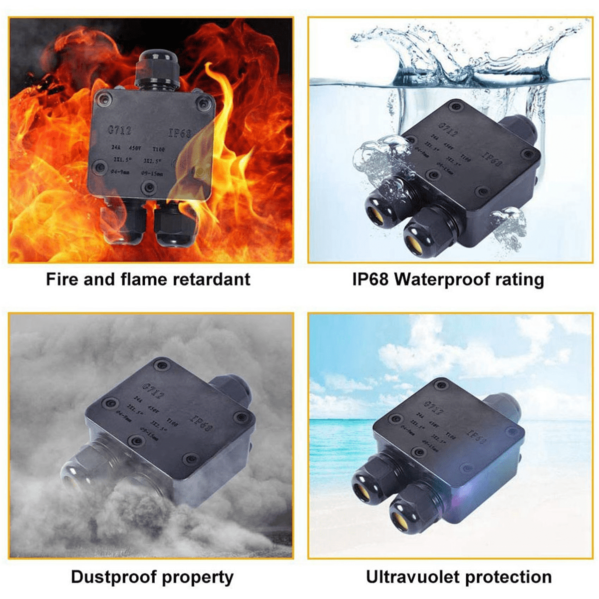 6x Waterproof Junction Box IP68 Outdoor Gland Electrical Junction Box with 3 Cable Connector for 4-15 mm Diameter Cable