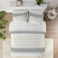 thumbnail image 3 of Hyde Lane Farmhouse Bedding Comforter Sets, Ivory Full/Queen Size Boho Bed Set,Cotton Top with Modern Neutral Style Clipped Jacquard Stripes, 3-Pieces Including Pillow Shams (90x90 Inches), 3 of 15