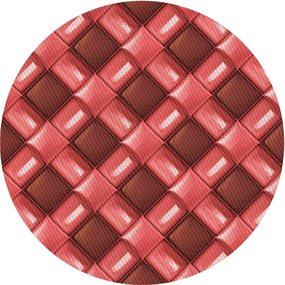 Ahgly Company Machine Washable Indoor Round Transitional Red Area Rugs, 7' Round