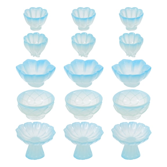 WRITWAA 15Pcs Chinese Style Teacup Set Resin Material Sky Blue Glow in The Dark Collectibles