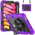 thumbnail image 2 of Case for iPad Mini 7 A17 Pro 2024/Mini 6 2021 8.3 Inch 7th/6th Gen with Screen Protector, 360 Degree Rotating Kickstand Hand Strap Shockproof Cover with Shoulder Strap, Purple, 2 of 7