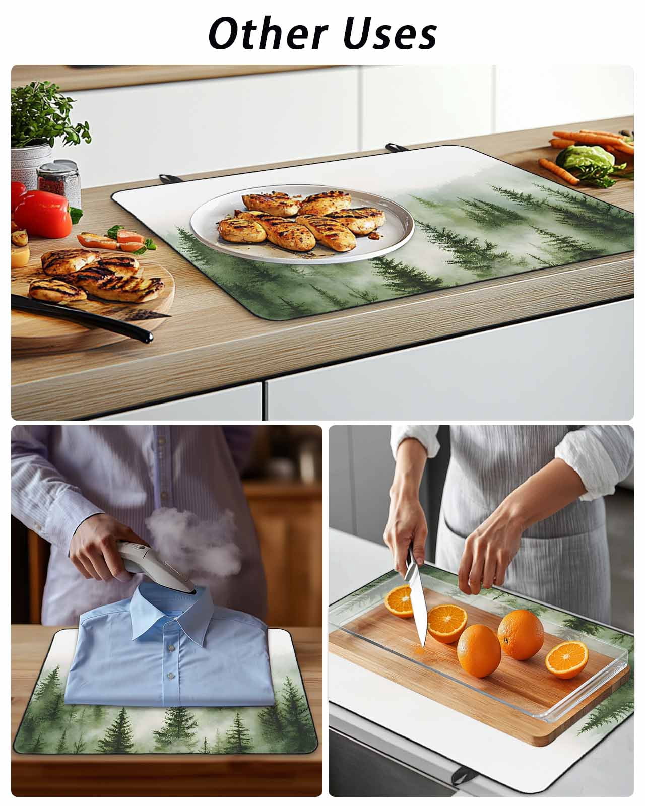 Stove Top Covers for Electric Stove, Green Mist Forest Glass Stovetop Cover Protector, Foggy Mountain Tree Nature Landscape Induction Cooktop Protector Oven Mat for Kitchen Countertop 24"x21"